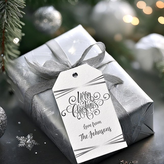 Étiquettes-cadeau Noël personnalisé, blanc et argent (Créateur téléchargé)