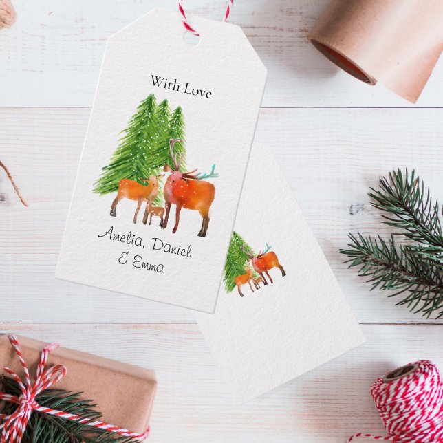 Étiquettes-cadeau Noël personnalisé de la famille des cerfs (Créateur téléchargé)