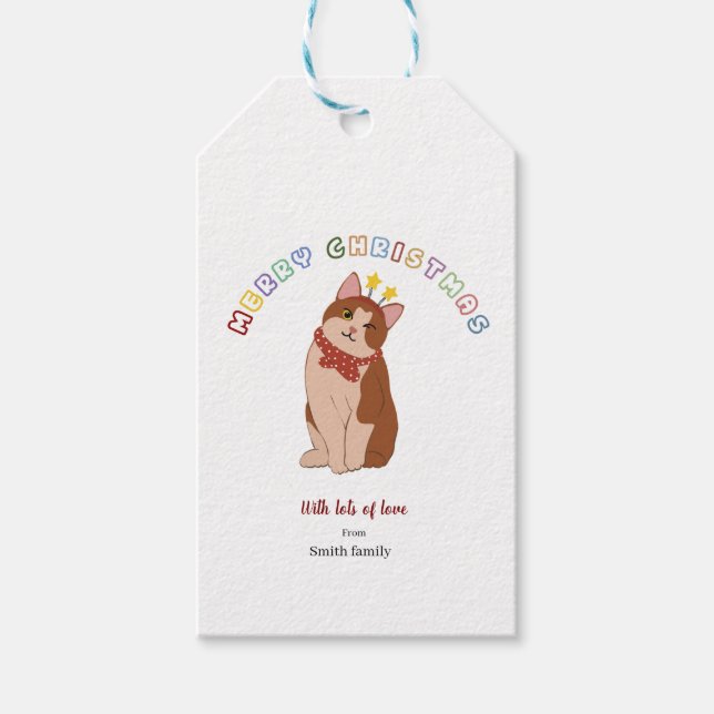 Étiquettes-cadeau Noël personnalisé pour chat  (Devant)