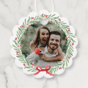 Étiquettes Cadeau Noël Photo Wreath Christmas Wish Family