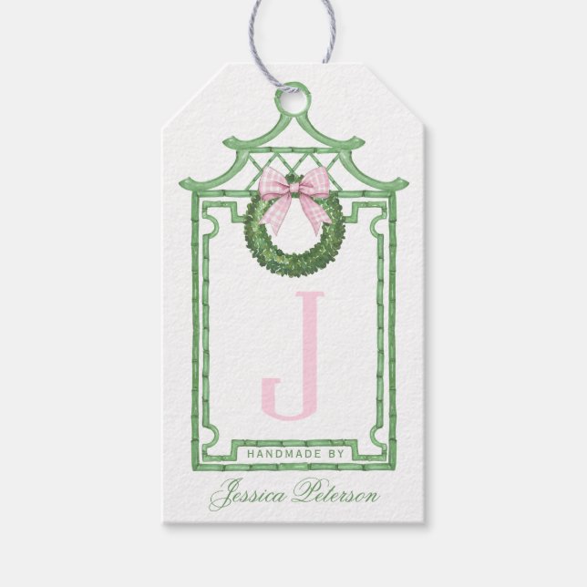 Étiquettes-cadeau Noël Préparatoire Pagode Monogramme Chinoiserie  (Devant)