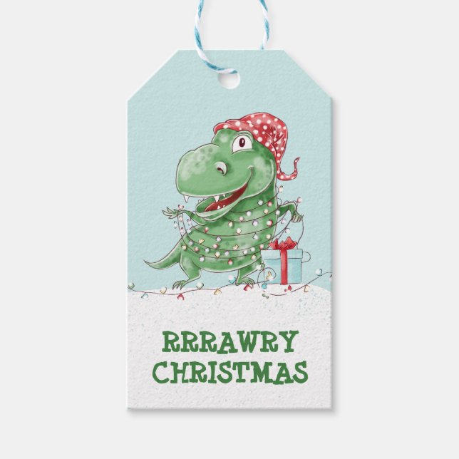 Étiquettes-cadeau Noël Rawry Silly Dinosaur Noël (Devant)