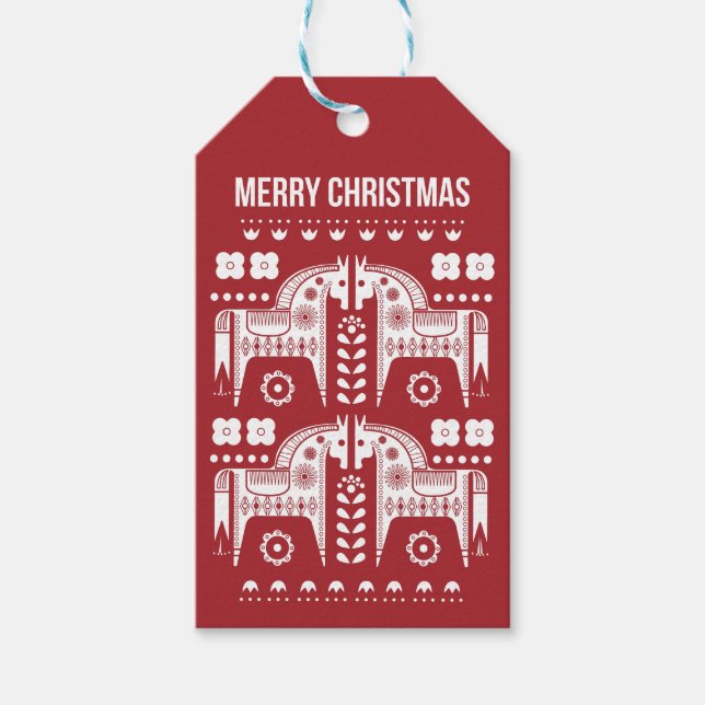 Étiquettes-cadeau Noël Red Reindeer Forêt scandinave nordique (Devant)