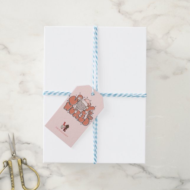 Étiquettes-cadeau Noël rétro | Noël | Joy to the World Gif (Avec de laficelle)