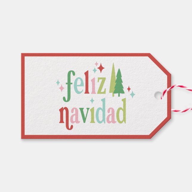 Étiquettes-cadeau Noël Retro Pastel | Feliz Navidad (Devant (Horizontal))