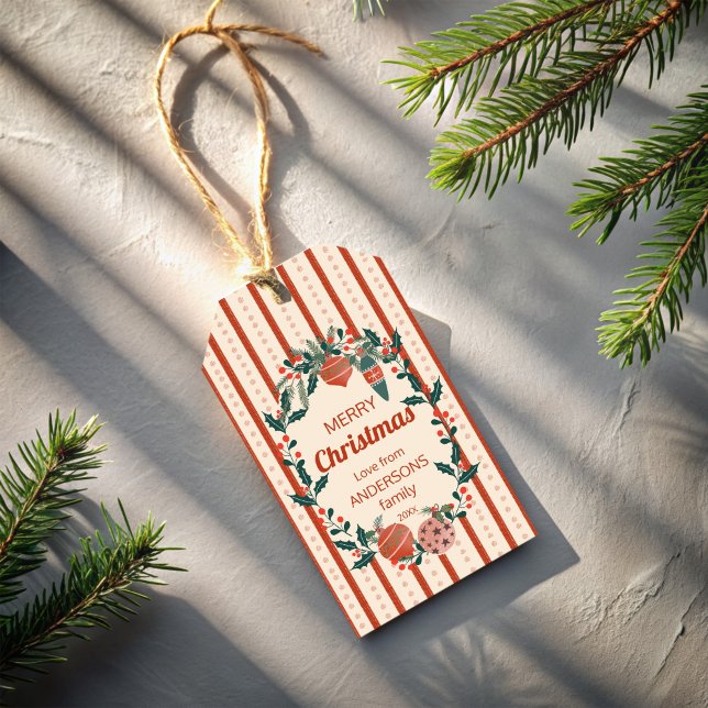 Étiquettes-cadeau Noël rétro rayures grand millentenaire coutume (Christmas retro stripes grand millennial personalized custom gift tags)