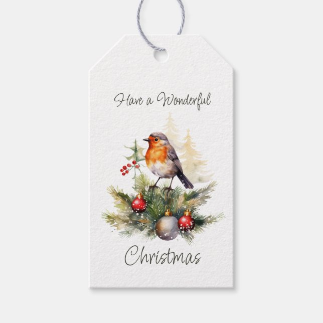 Étiquettes-cadeau Noël Robin Pine Baubles (Devant)