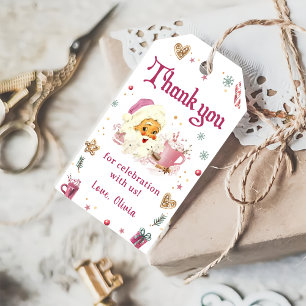 Étiquettes-cadeau Noël rose Père Noël Cookie fête d'anniversaire