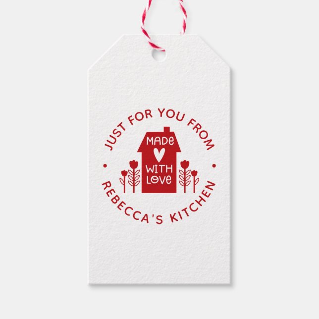 Étiquettes-cadeau Noël Rouge Cute Personnalisé Fait Avec Amour (Devant)