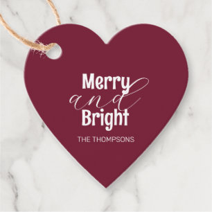 Étiquettes Cadeau Noël Rouge Écriture Joyeux et Lumineux