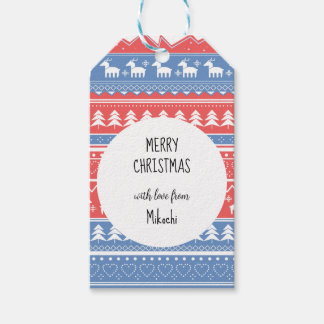Étiquettes-cadeau Noël rouge et bleu minimaliste - Motif unique
