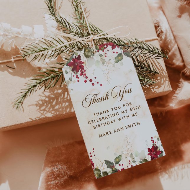Étiquettes-cadeau Noël Rouge Poinsettia Floral fête d'anniversaire (Créateur téléchargé)