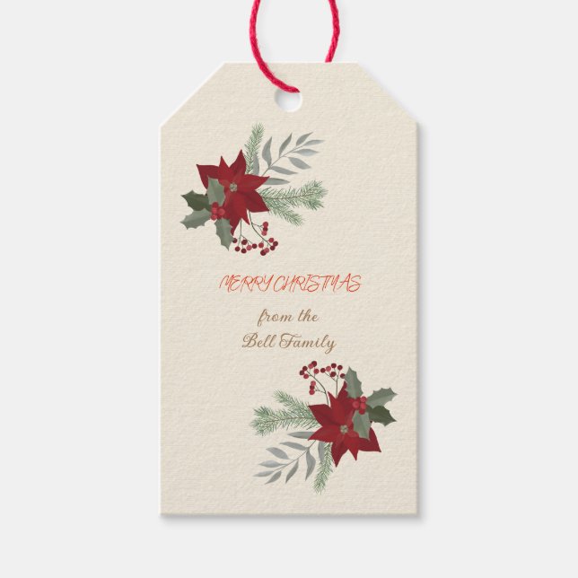 Étiquettes-cadeau Noël Rouge Poinsettie (Devant)