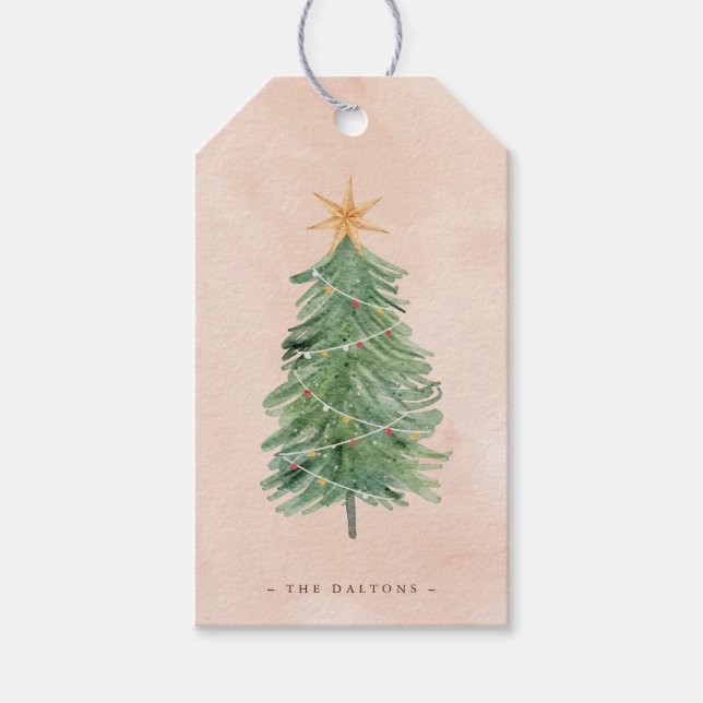 Étiquettes-cadeau Noël Rustique Aquarelle Fêtes de fin d'année | (Devant)