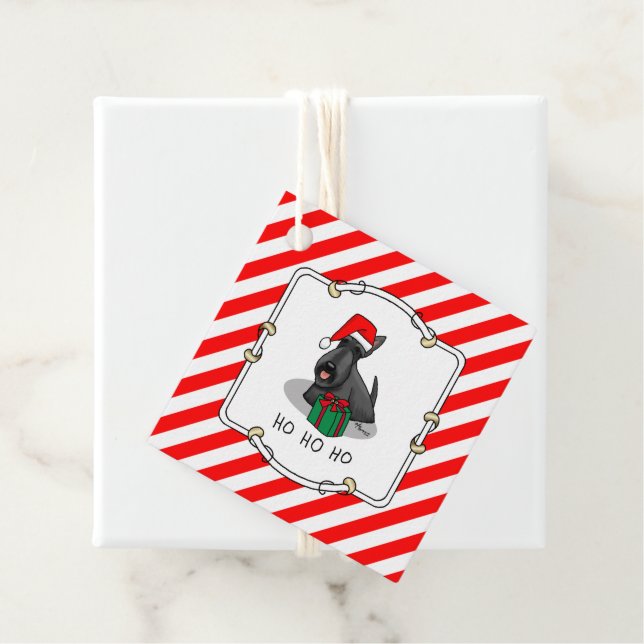 Étiquettes Cadeau Noël Santa Hat Scottish Terrier (noir) mignonne (En situation)