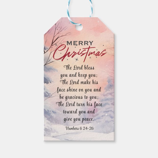 Étiquettes-cadeau Noël Seigneur bénisse vous Bible Verset Neige d'hi (Devant)