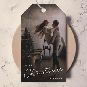 Étiquettes-cadeau Noël tendance moderne Dark Dusky Couple Photo
