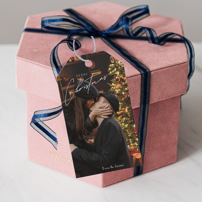 Étiquettes-cadeau Noël tendance moderne | Photo romantique en couple (Créateur téléchargé)