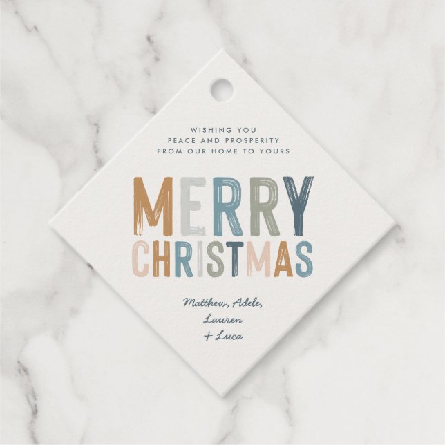 Étiquettes Cadeau Noël terre cuite bleu typographie rectane moderne (Devant)