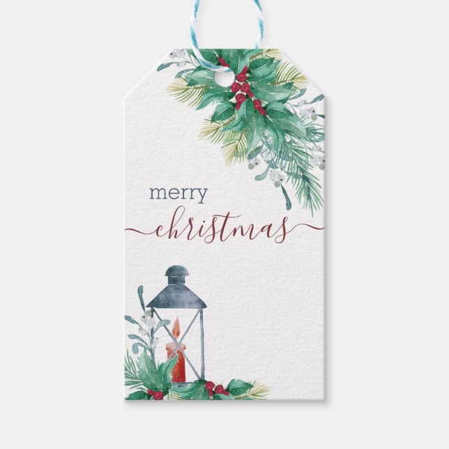 Étiquettes-cadeau Noël traditionnel Holly et Mistletoe (Devant)