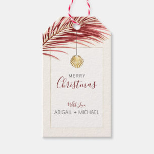 Étiquettes-cadeau Noël Tropical Burgundy & Palm Tree