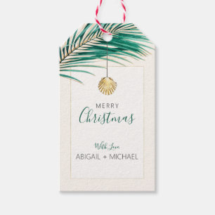 Étiquettes-cadeau Noël Tropical Green et Gold Palm Tree