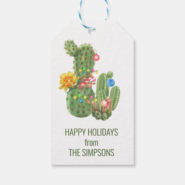 Étiquettes-cadeau Noël Vacances Aquarelle Sud-Ouest Cactus (Dos)