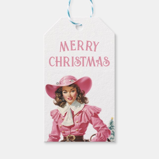 Étiquettes-cadeau Noël vintage Cowgirl (Devant)