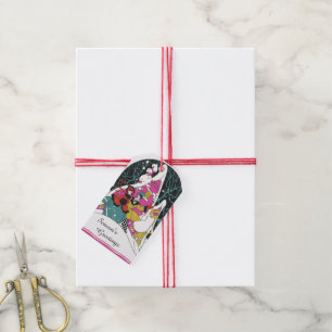 Étiquettes-cadeau Noël vintage, gens de la ville victorienne élégant