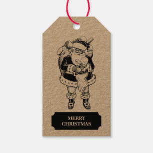 Étiquettes-cadeau Noël Vintage noir Père Noël et bébé