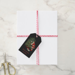 Étiquettes-cadeau Noël vintage, Père Noël avec présents
