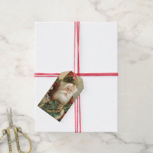Étiquettes-cadeau Noël vintage, Père Noël victorien avec Pine