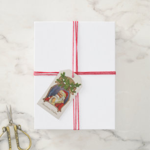 Étiquettes-cadeau Noël vintage, Père Noël victorien avec tuyau