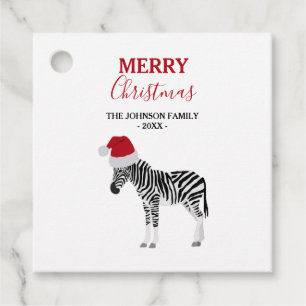 Étiquettes Cadeau Noël Zebra Funny Animal avec Santa Hat