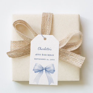 Étiquettes-cadeau Nœud bleu clair d'anniversaire fait main en DIY