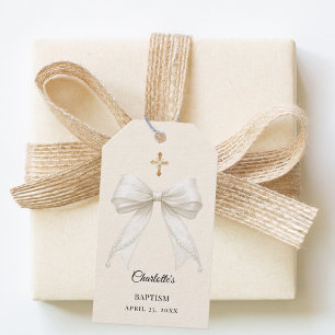 Étiquettes-cadeau Nœud en perles d'ivoire Baptême DIY