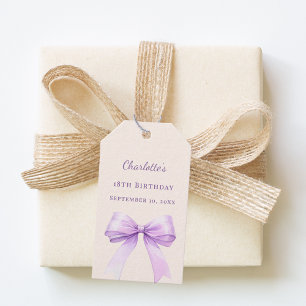 Étiquettes-cadeau Nœud lavande couleur ivoire pour anniversaire écri