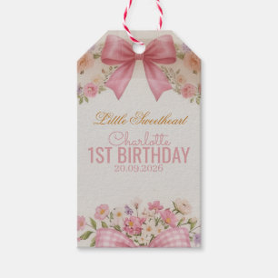 Étiquettes-cadeau Nœud Rose Coquette Floral 1er Anniversaire Personn