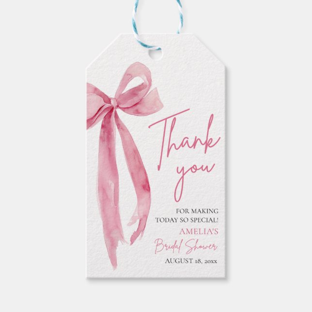 Étiquettes-cadeau Nœud Rose Pâle Elle Attache le Nœud Enterrement de (Devant)