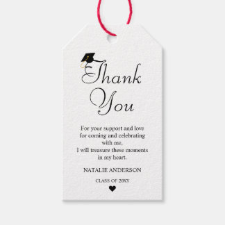 Étiquettes-cadeau Noir Blanc Moderne Minimal Merci Graduation