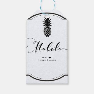 Étiquettes-cadeau Noir Blanc Tropical Ananas Favori MAHALO ALOHA