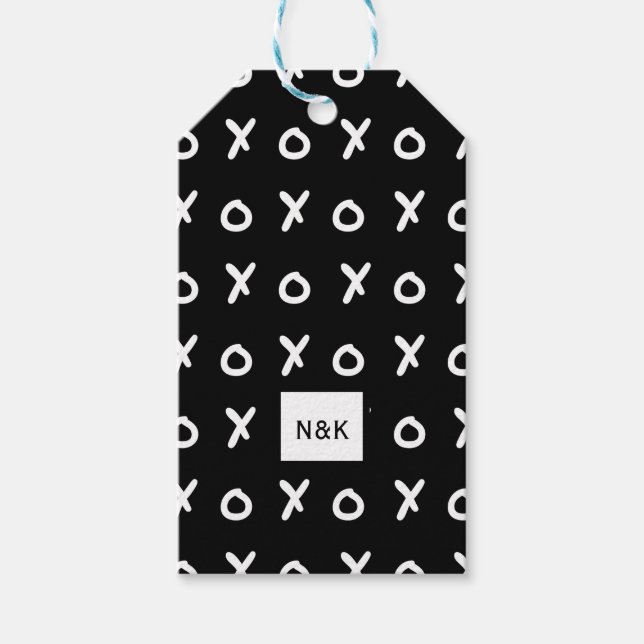 Étiquettes-cadeau Noir & Blanc X O XO X&O's Tendance Mignon Fête (Devant)