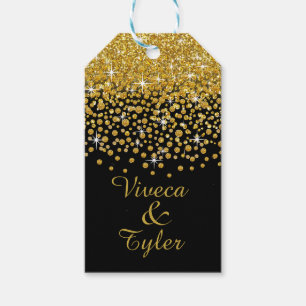 Étiquettes-cadeau Noir d'or de la douche de confettis de parties