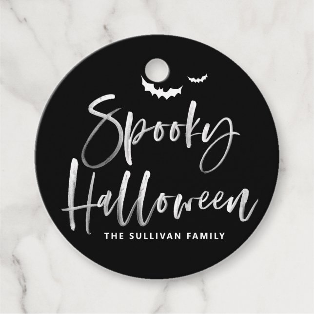 Étiquettes Cadeau Noir et blanc Éffrayant Halloween Brush Calligraph (Devant)