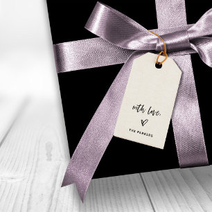 Étiquettes-cadeau Noir et Blanc Script Casual et Cœur Avec Amour