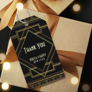 Étiquettes-cadeau noir et or vintage grandes portes par mariage