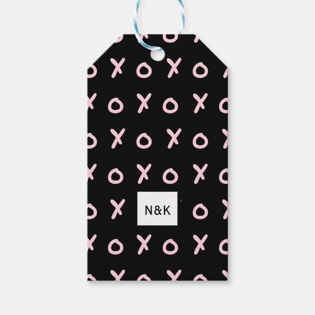 Étiquettes-cadeau Noir et rose bébé X O XO XO's Tendance Mignon (Devant)