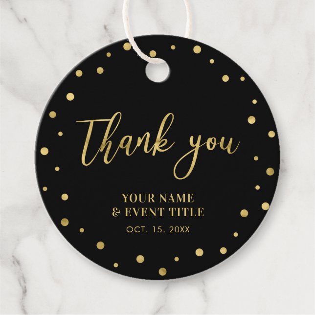 Étiquettes Cadeau Noir & Or | Anniversaire moderne Favoriser Merci (Devant)