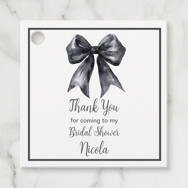 Étiquettes Cadeau Noir Ruban Coquette Mariage (Devant)