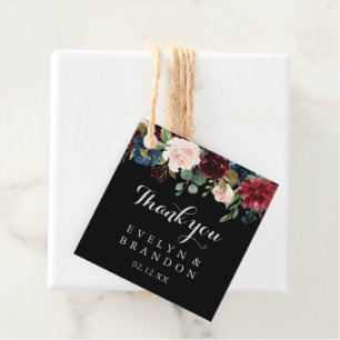 Étiquettes Cadeau Noir rustique Mariage botanique Favor Tags